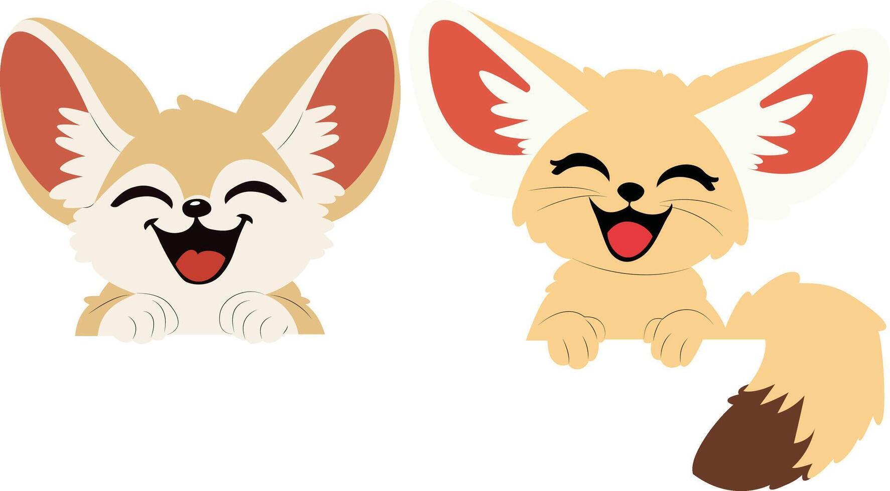 Two Happy Fennec Foxes Smiling peeking, happy world animal day peeking, happy valentines day vector