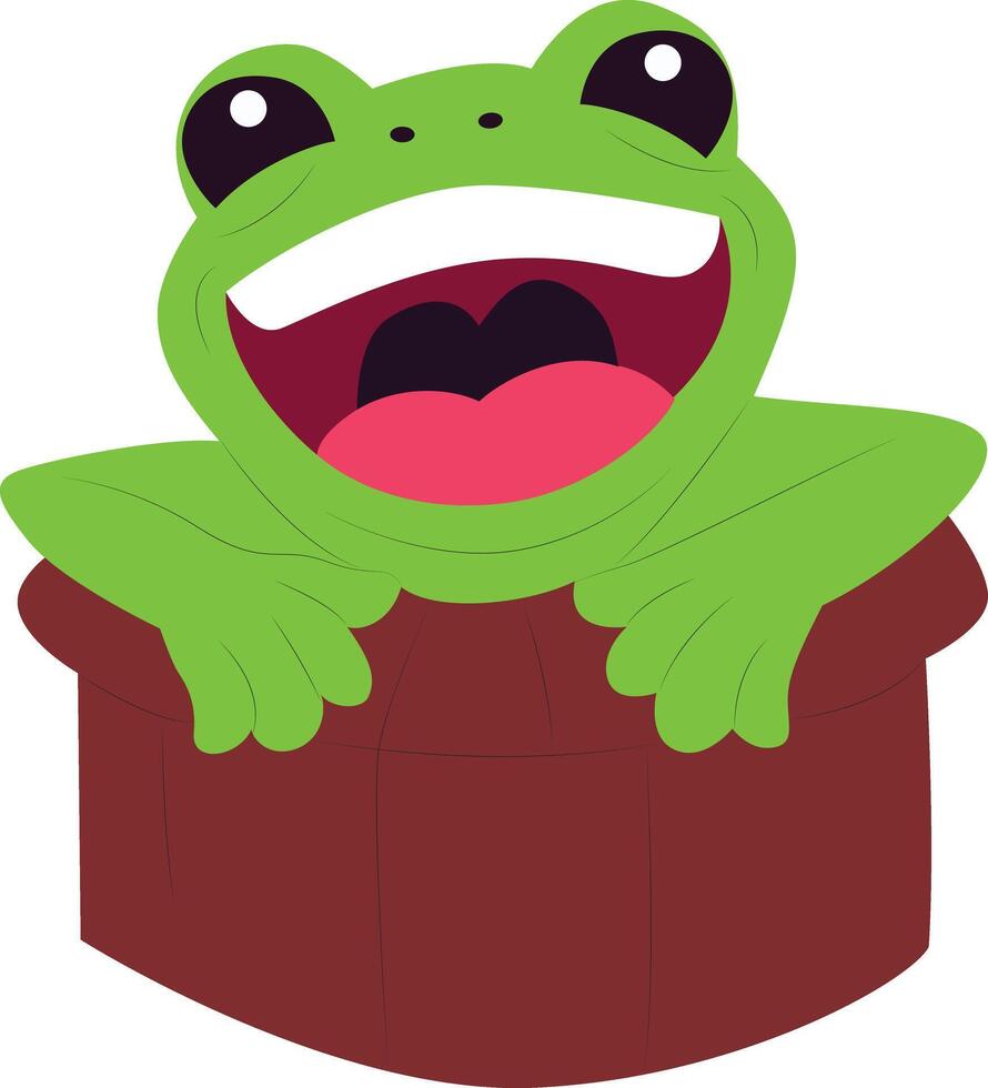 Happy Green Frog In Brown Pot peeking, happy world animal day vector