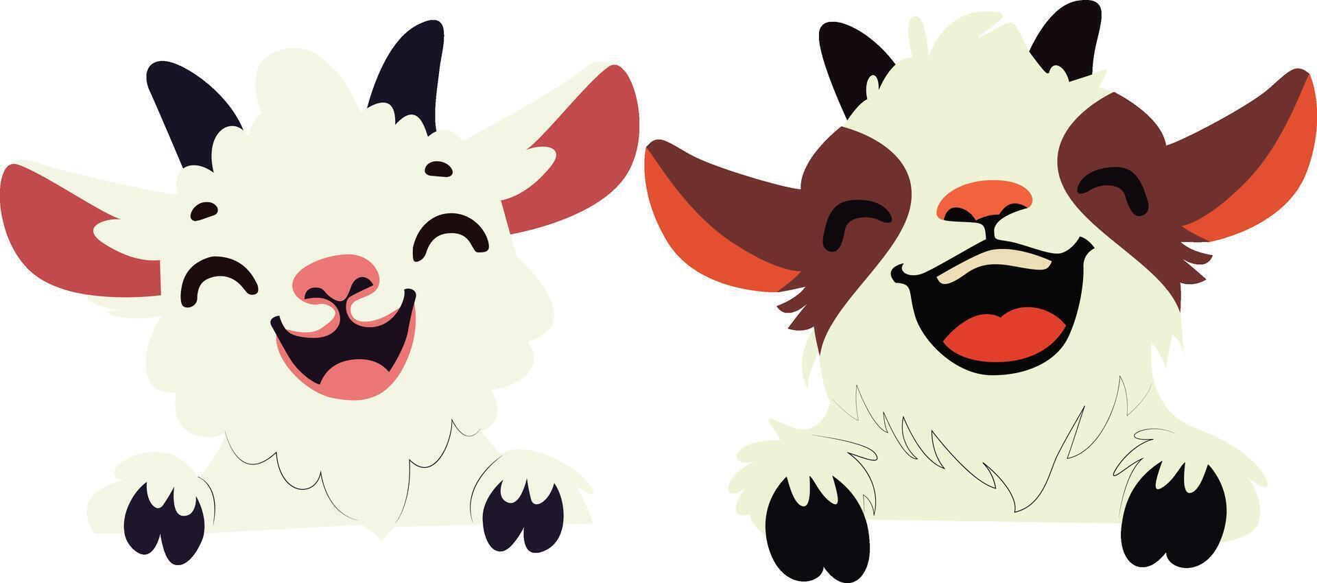 Two Happy Kid Goats Laughing peeking, happy valentines day vector