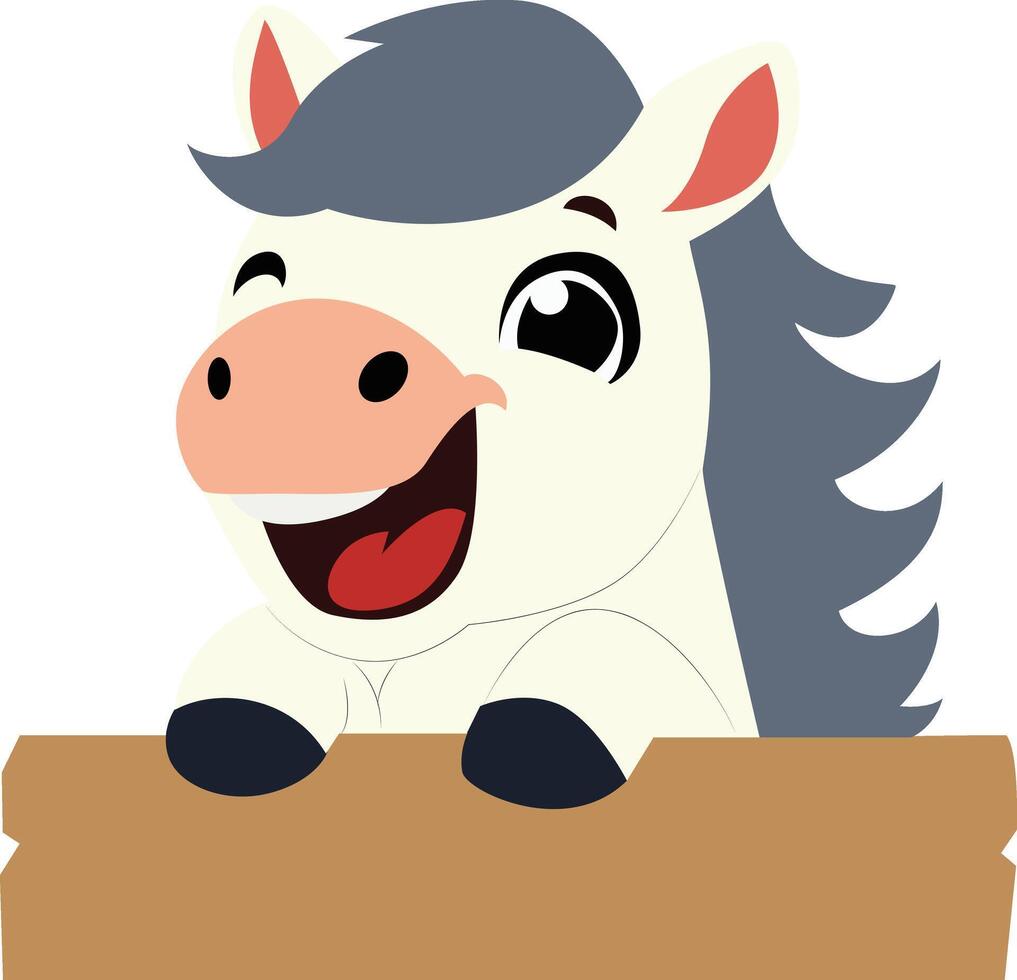 Happy Pony Peeking Over Signboard peeking, happy world animal day vector