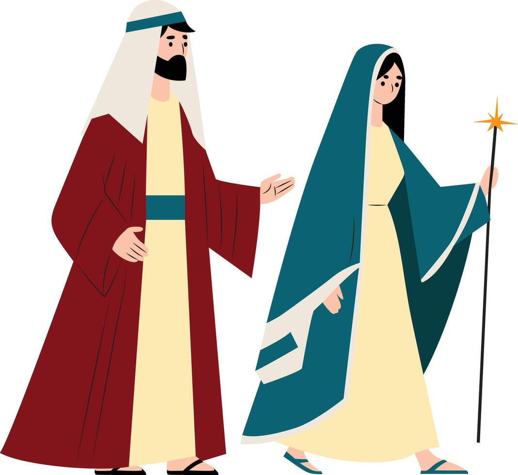 Las Posadas a couple dressed as Mary and Joseph leading the procession vector