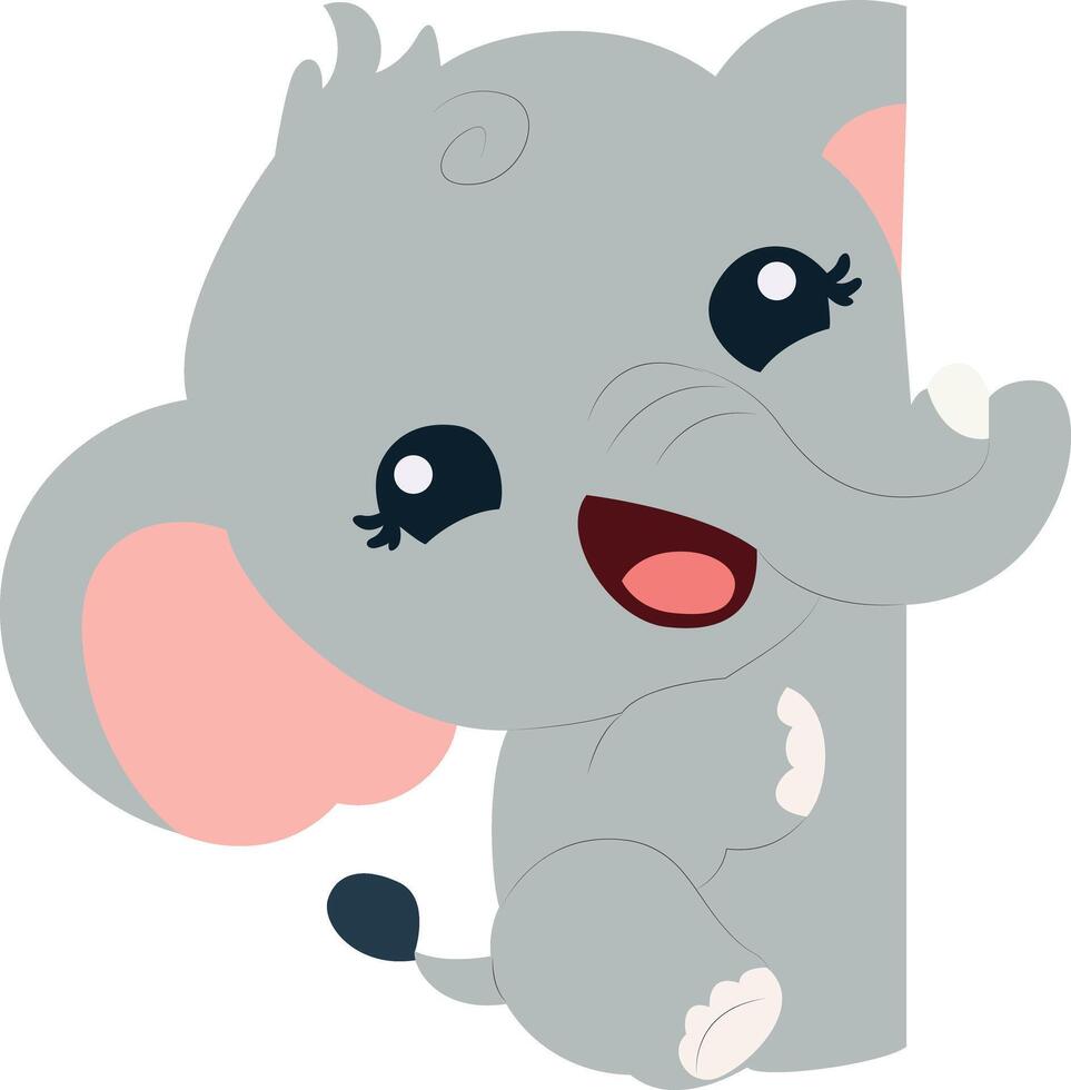 Cute Baby Elephant Peeking Corner peeking, happy world animal day vector