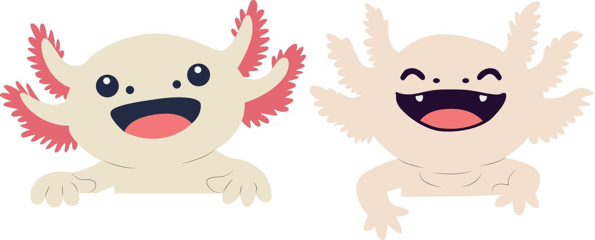 Two Happy Smiling Axolotls Cartoon peeking, happy world animal day vector