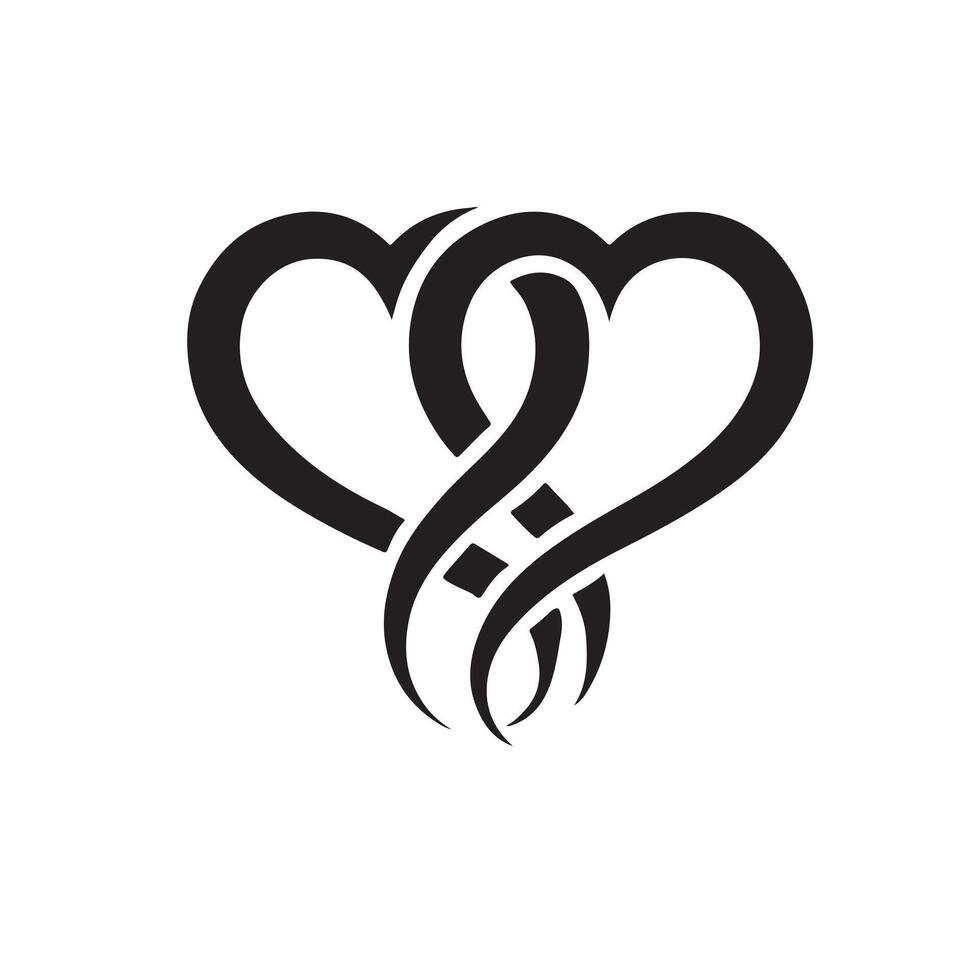 two hearts with intertwined lines on a white background vector