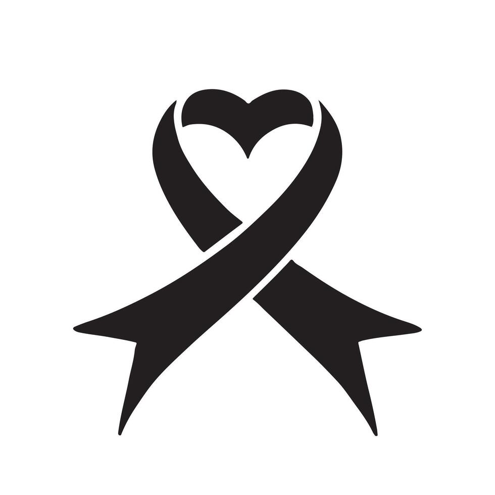 black ribbon with heart symbol vector