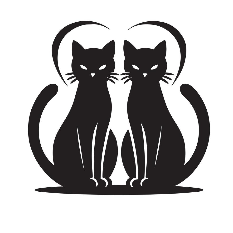 two black cats sitting on a white background vector
