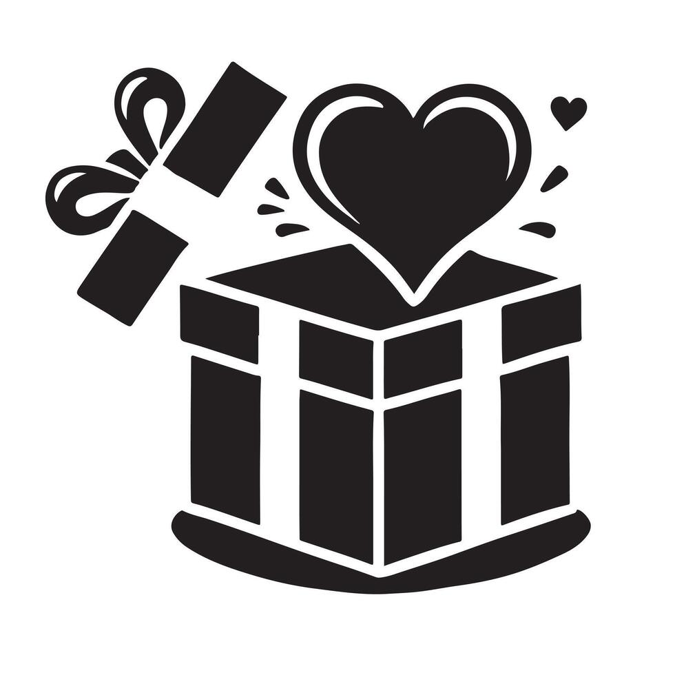 a black and white image of a gift box with a heart inside vector