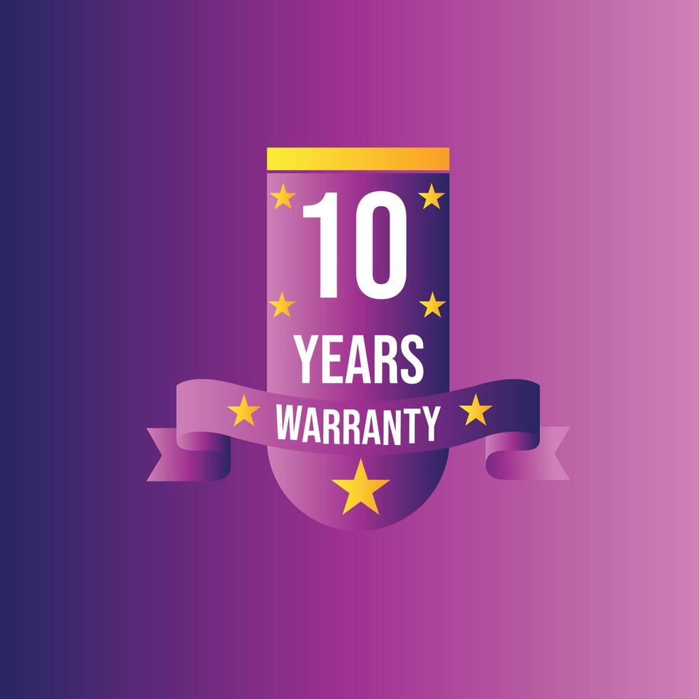 10 years warranty label icon badge design. purple and yellow color. vector
