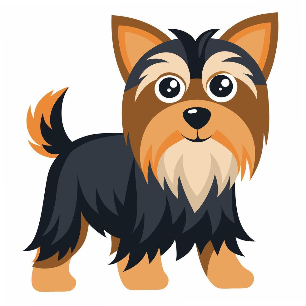 Cute cartoon dog yorkshire terrier isolated on white background. Side view. vector