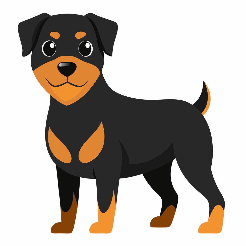 Cute cartoon rottweiler dog isolated on white background. Side view. vector