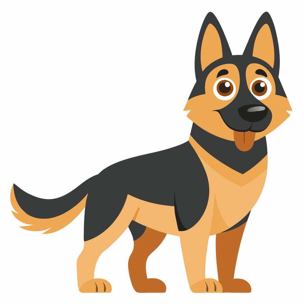 Cute cartoon dog german shepherd isolated on white background. Side view. vector