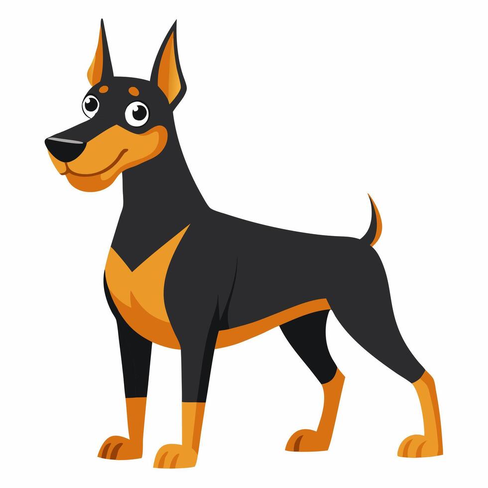 Beautiful cartoon dog doberman isolated on white background. Side view. vector