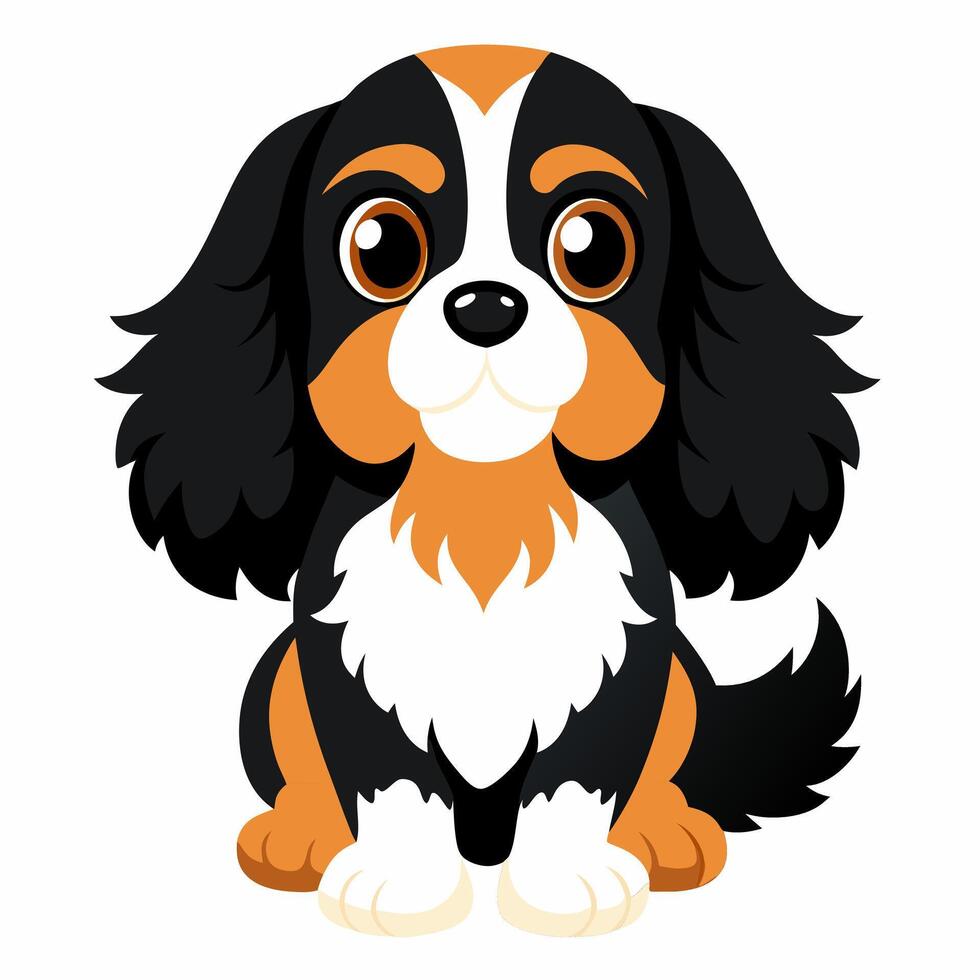 Beautiful cartoon dog cavalier king charles spaniel isolated on white background. Side view. vector