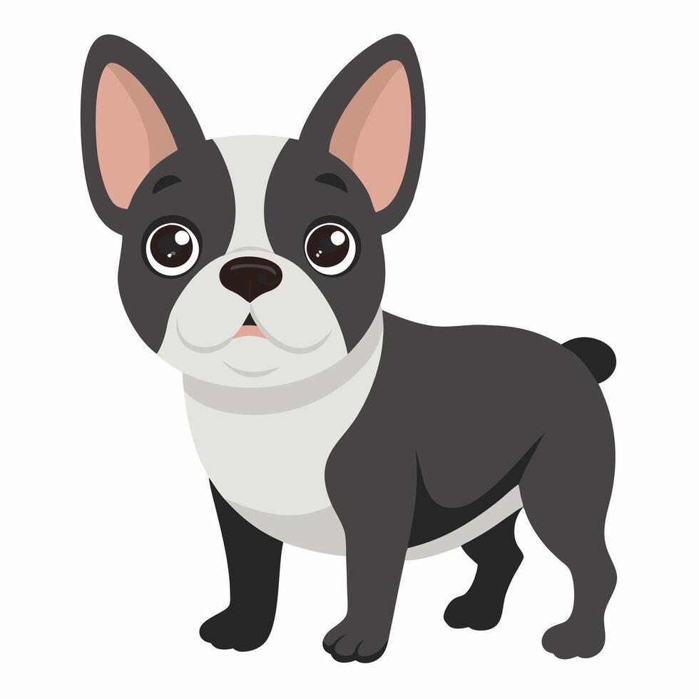 Cute cartoon french bulldog isolated on white background. Side view. vector