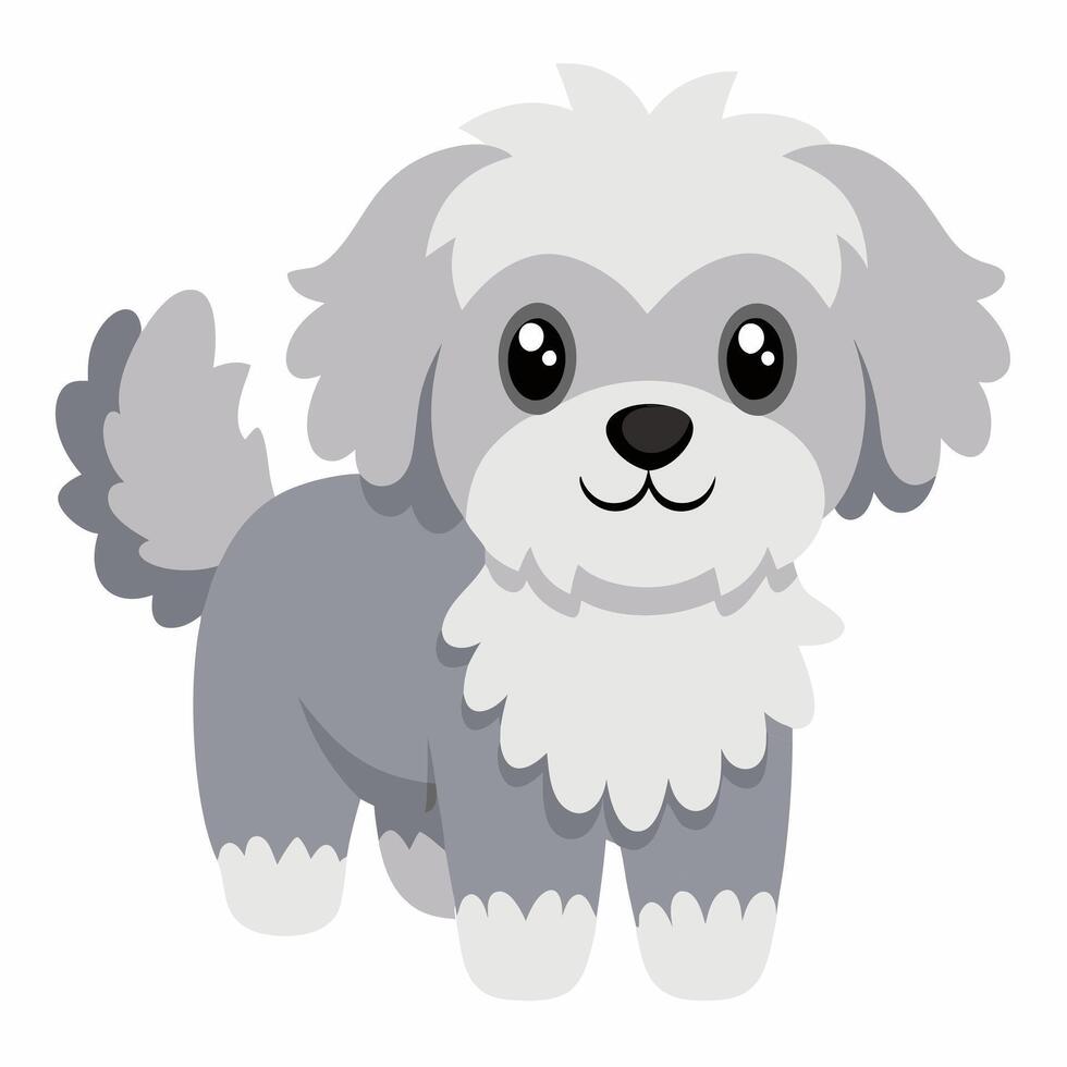Cute cartoon dog maltipoo isolated on white background. Side view. vector