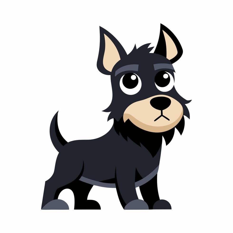 Cute cartoon dog miniature schnauzer isolated on white background. Side view. vector