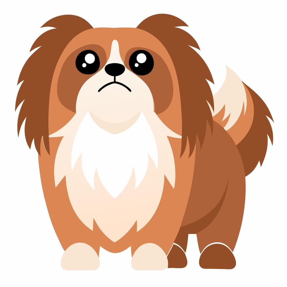 Beautiful cartoon dog pikinese isolated on white background. Side view. vector