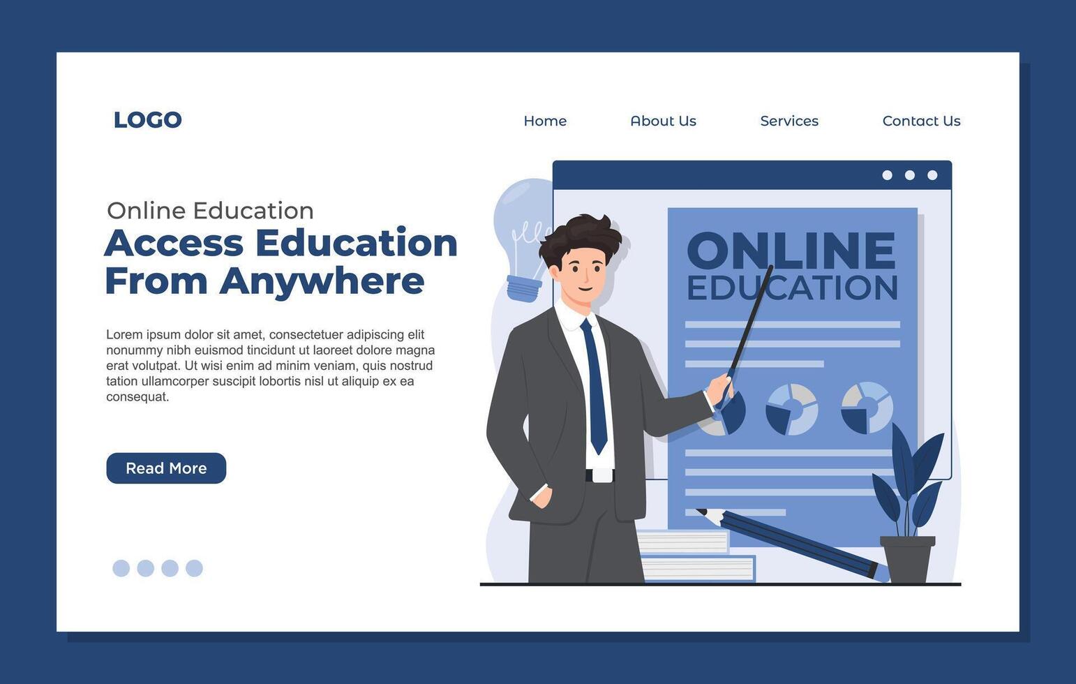 Landing page template for online education, e-learning, distance learning. illustration vector