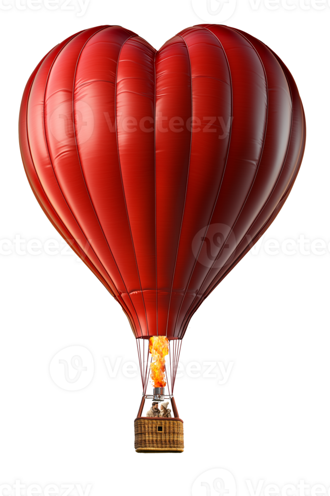 couple in love in heart shaped red hot air balloon isolated white background, wedding proposal marriage romace concept symbol or design pattern. png