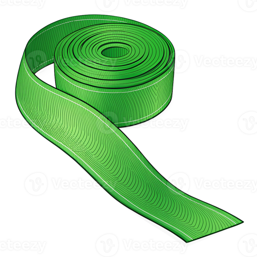 Vibrant Green Fabric Ribbon Rolled Up, Ideal for Design Projects png