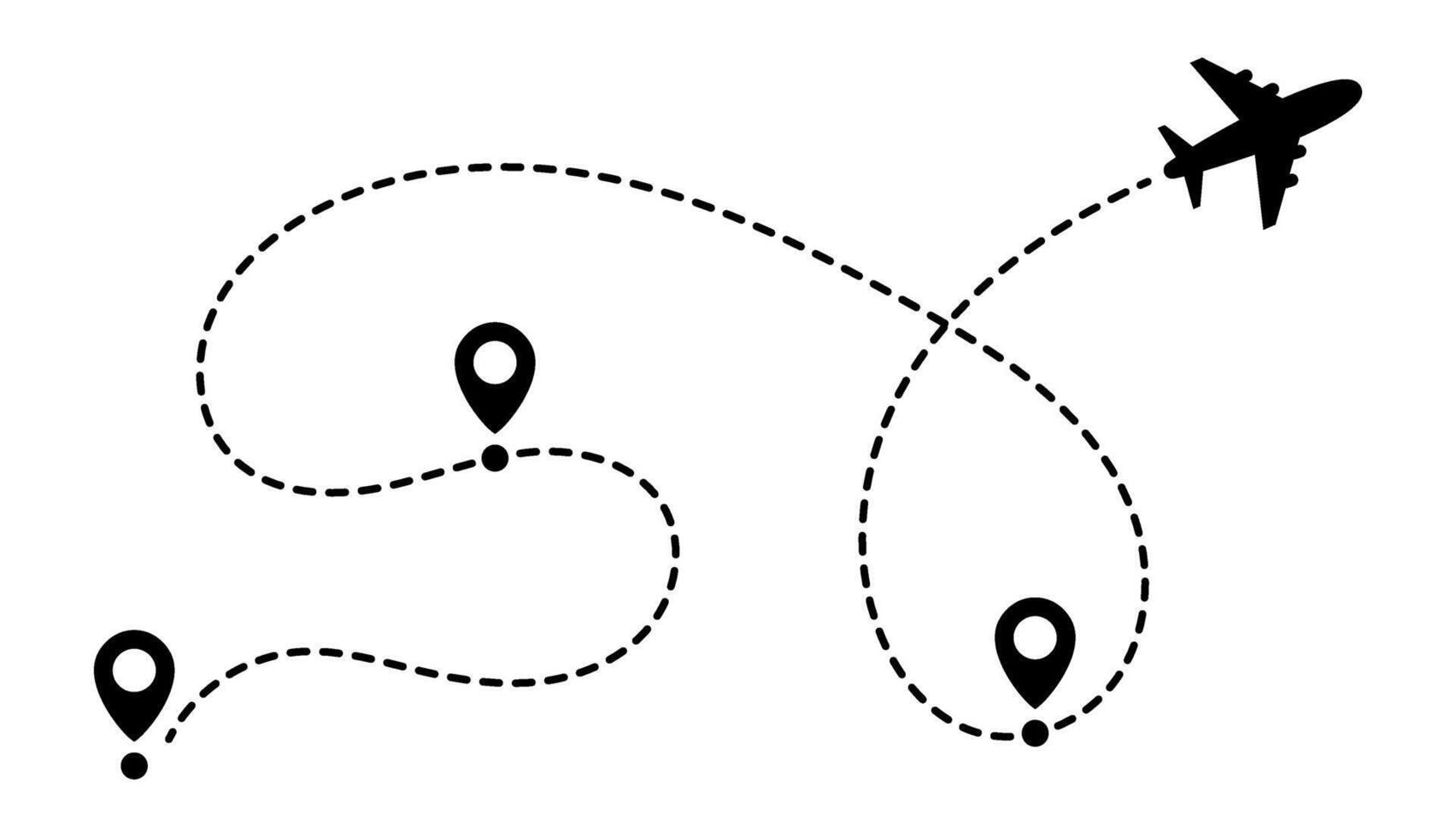 Plane route with dashed line. Trajectory of aeroplane flight. Route icon. Map location pointer. Location, pin, gps, road maps. vector