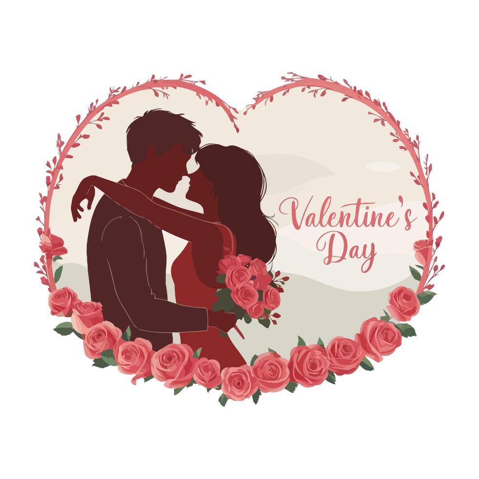 valentine's day card with couple in heart shape vector