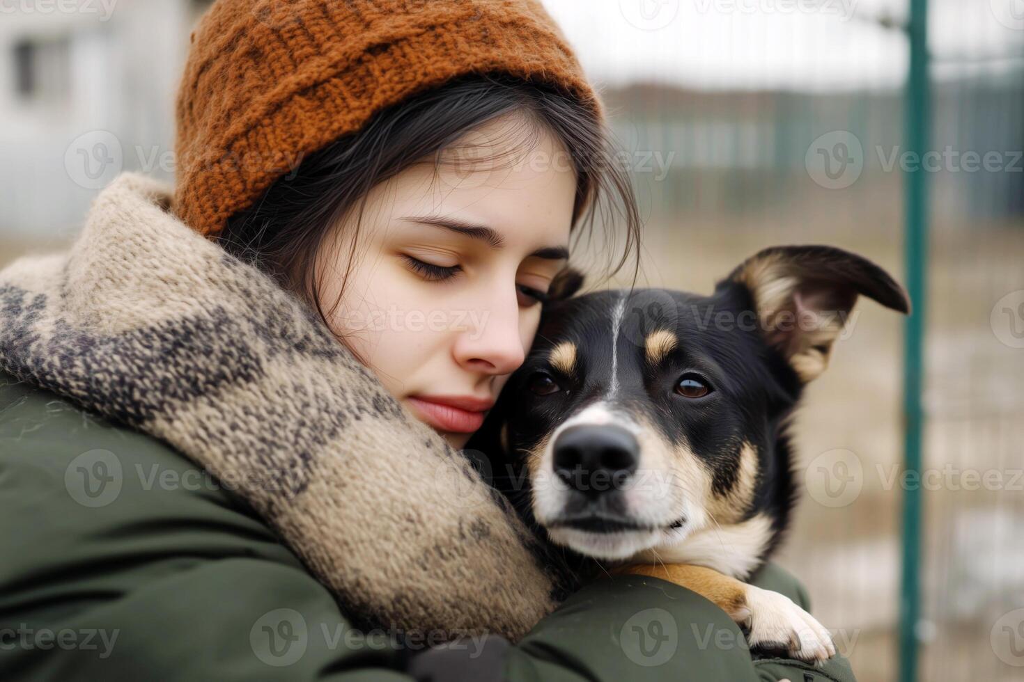 Female shelter worker with a stray dog photo