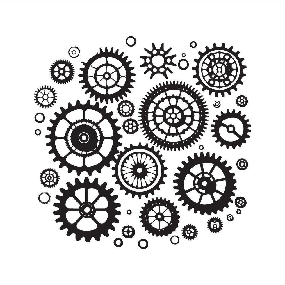 Gears black silhouette white background vector