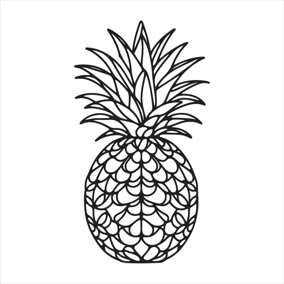 Drawing style of pineapple tropical fruit in continuous line art black silhouette on white background vector