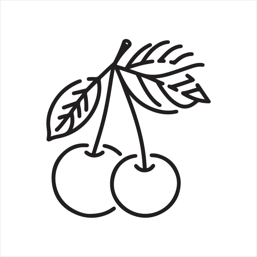 Single one line cherry fruit silhouette on white background vector