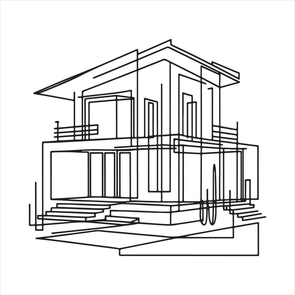 The modern of an abstract house in continuous line drawing style black silhouette on white background vector