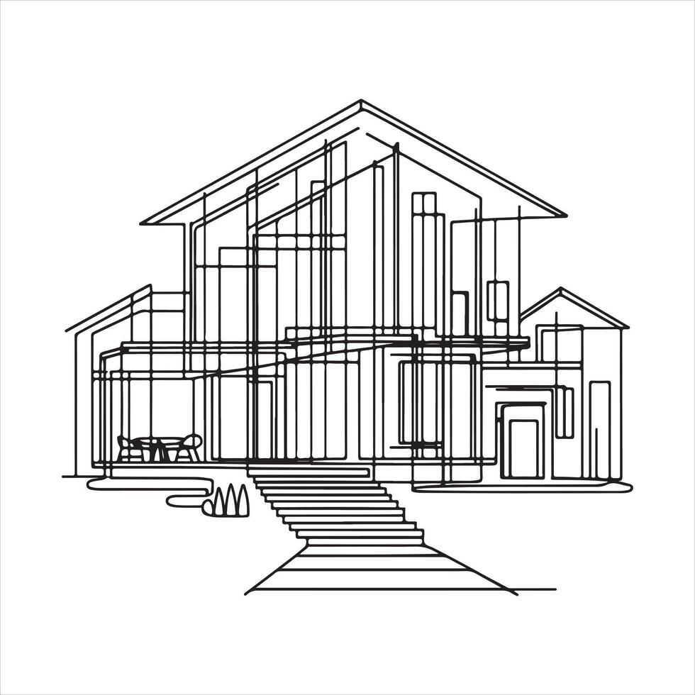 The modern illustration of an abstract house in continuous line drawing style black silhouette on white background vector