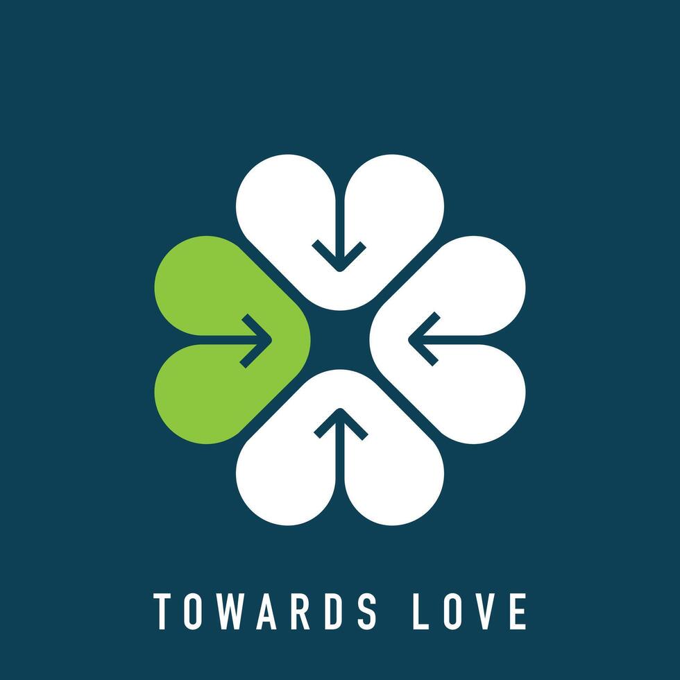 Modern logo with heart arrows to the center. inward target company logo template. vector