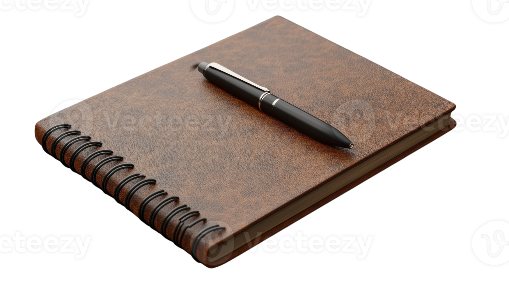 A brown notebook with a pen on top png