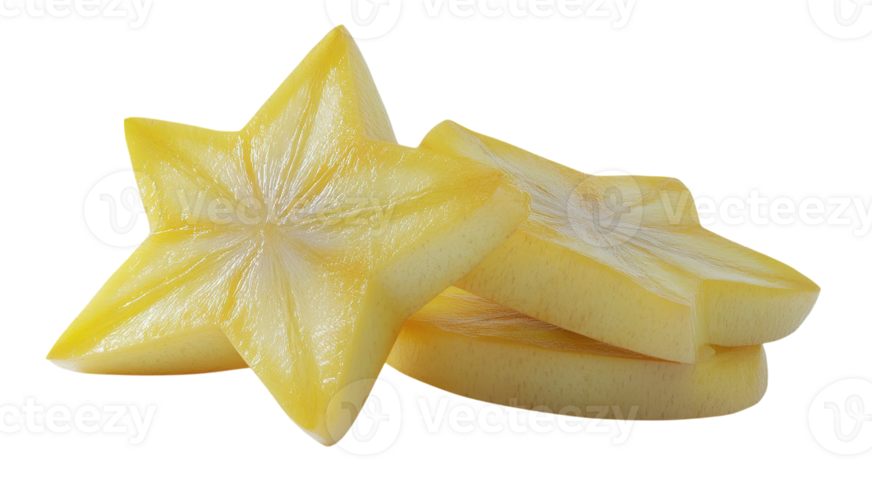 A star shaped fruit with slices cut out of it png