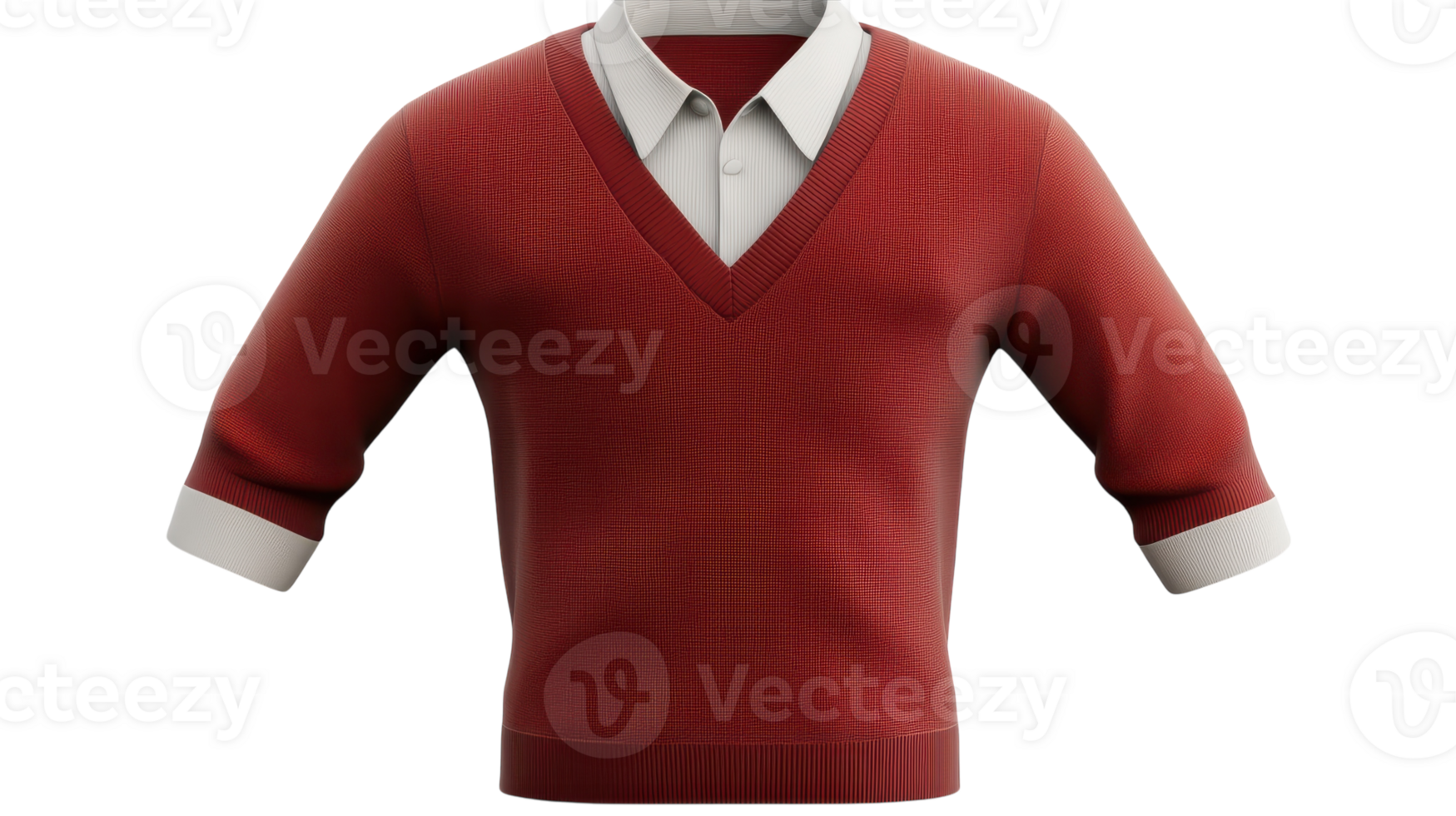 A red sweater with white collar and sleeves png