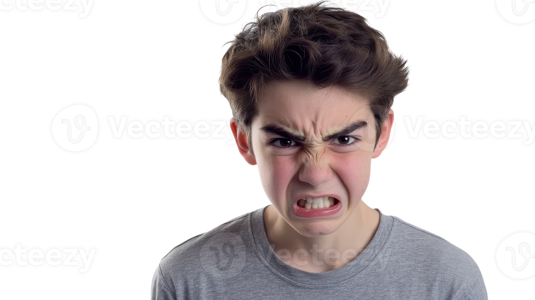A young boy with an angry face png