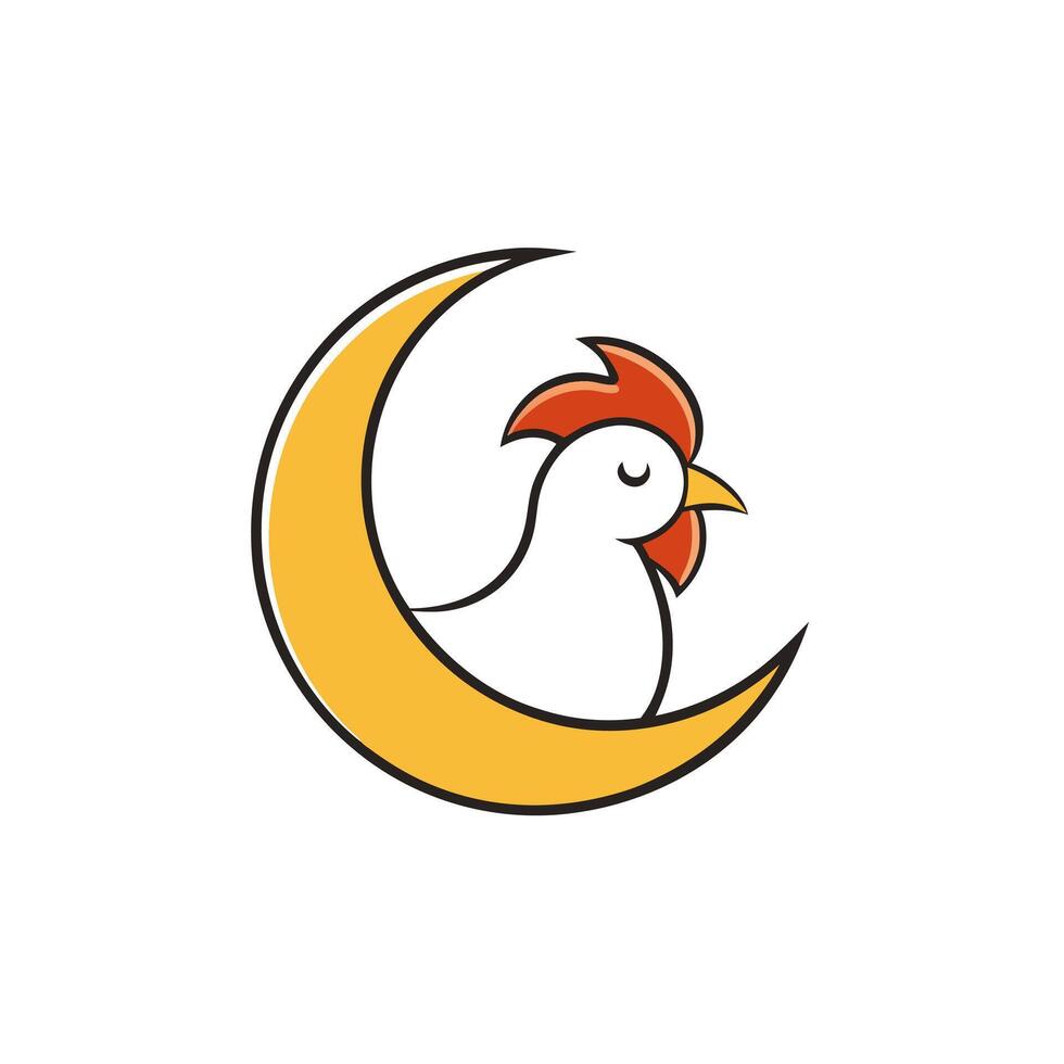 Unique chicken logo combining a crescent moon poultry icon vector