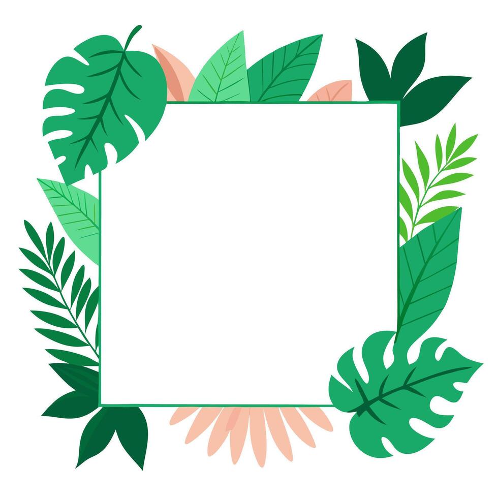 Decorative tropical leaves wrap around an elegant frame for a unique art design. vector