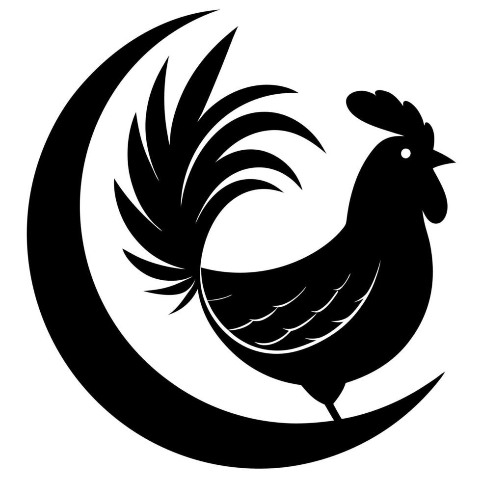 Unique chicken logo combining a crescent moon and poultry icon vector