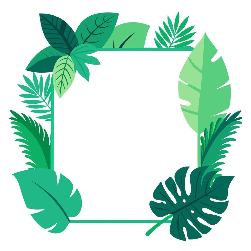 Exotic tropical leaves create a beautiful, natural frame wrapping around the design. vector