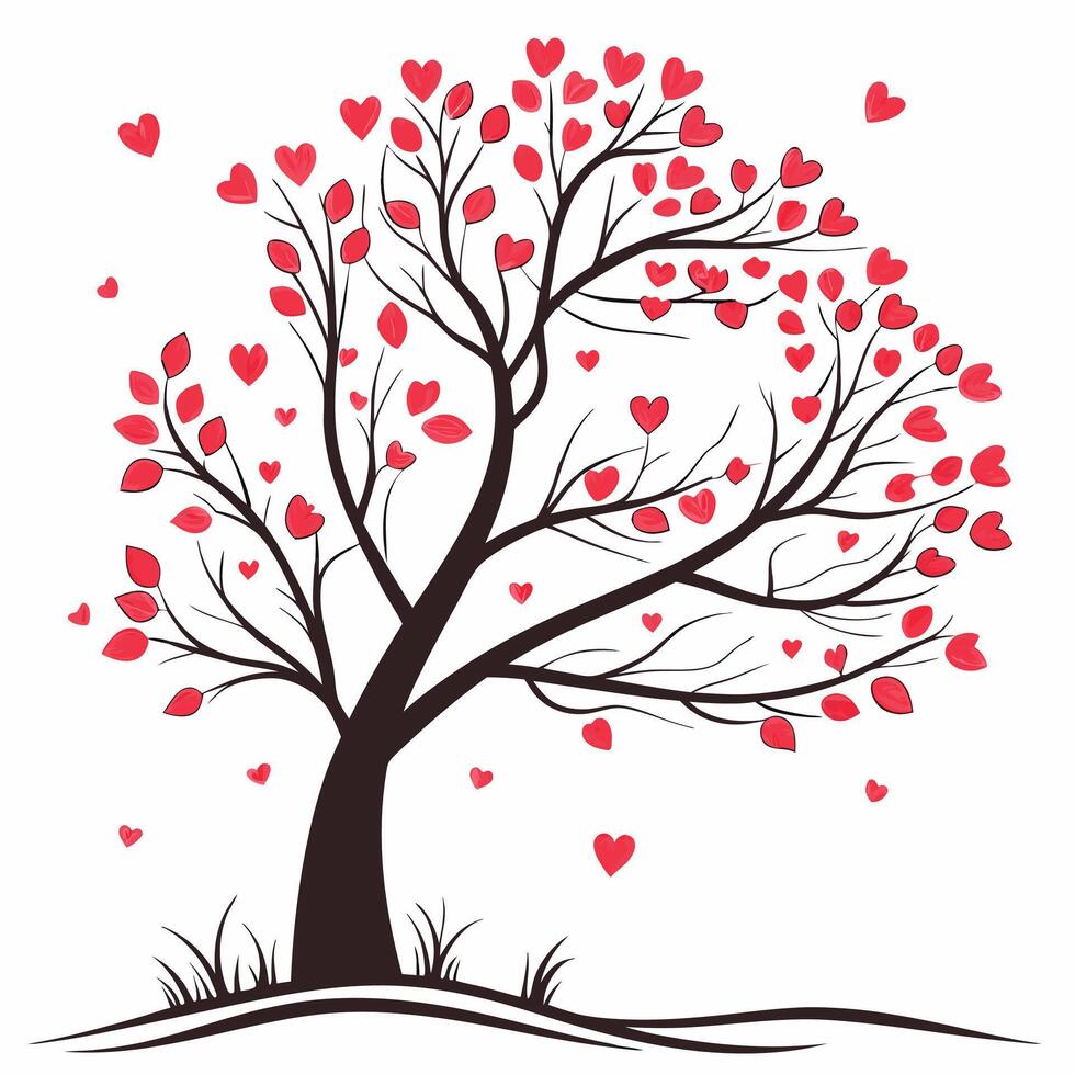 A Stunning Depiction of a Tree of Love in Bloom with Colorful Hearts and Artistic Style vector