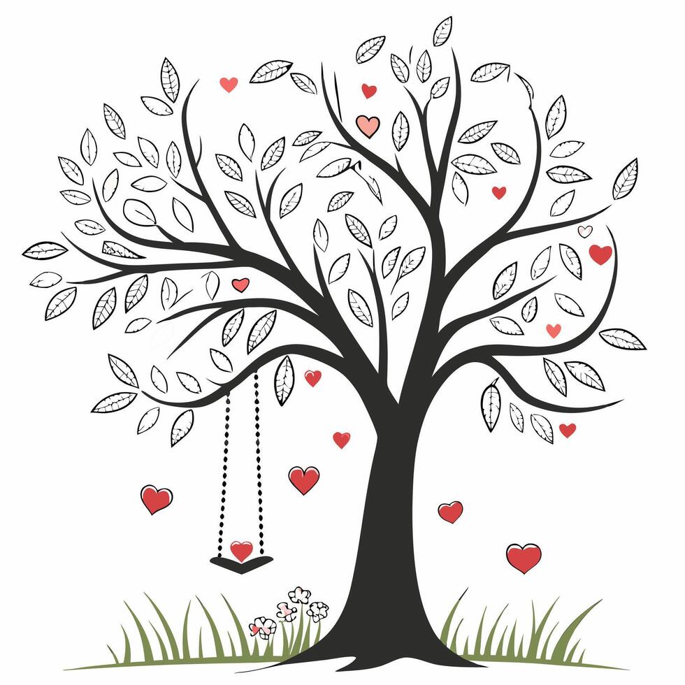 A Stunning Depiction of a Tree of Love in Bloom Colorful Hearts and Artistic Style vector