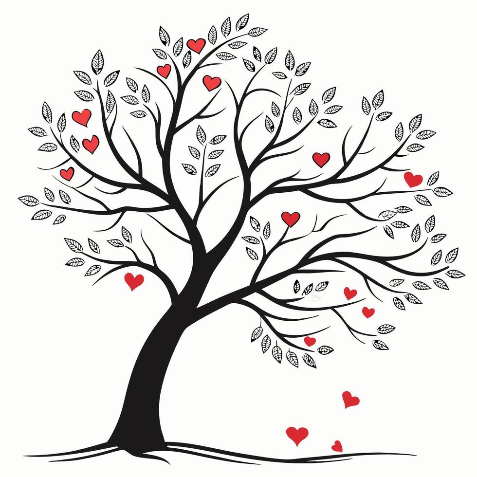 A Stunning Depiction of a Tree of Love in Full Bloom with Colorful Hearts vector