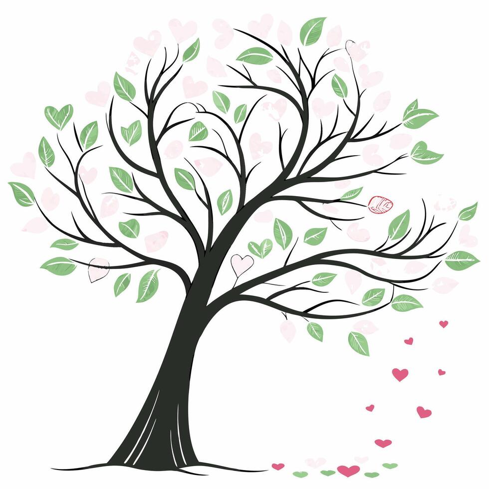 A Stunning Depiction of a Tree of Love Full Bloom with Colorful Hearts vector
