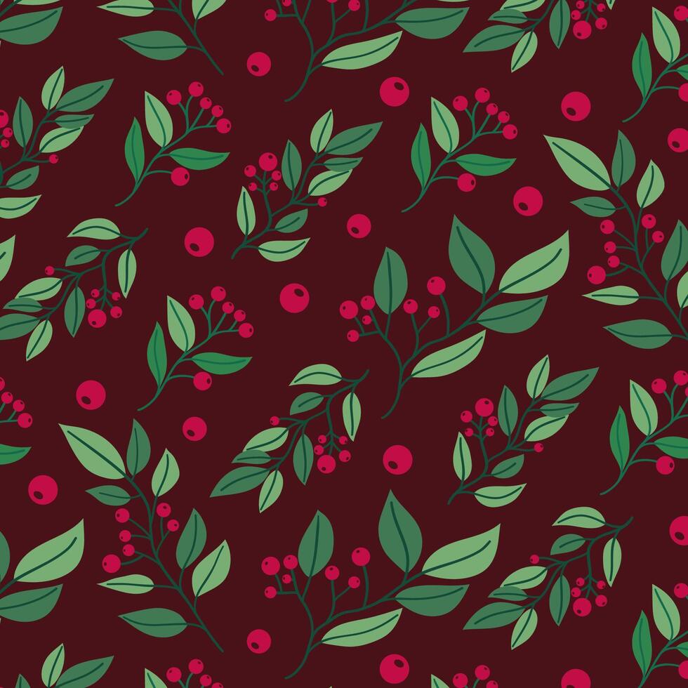 Seamless Pattern with Christmas Holly Berries. vector