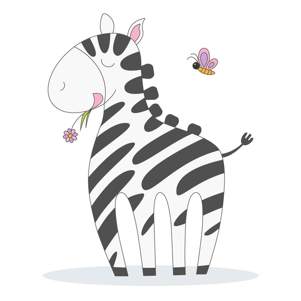 Hand Drawn Zebra Minimalist Cartoon Character. vector