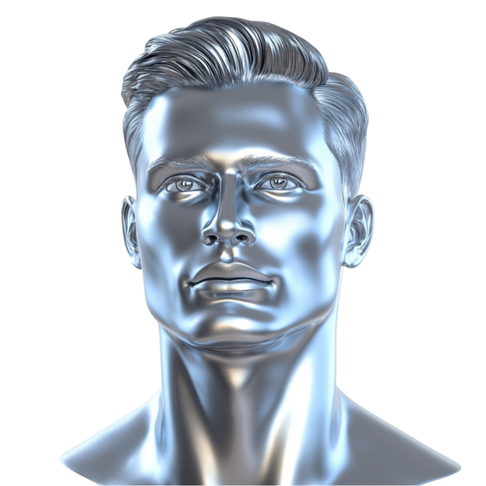 Metallic Robot Head with Silver Face Design png