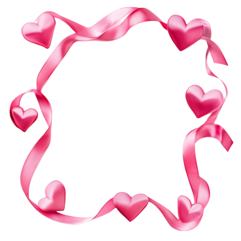 Elegant Pink Heart Frame with Ribbons on Transparent Background png