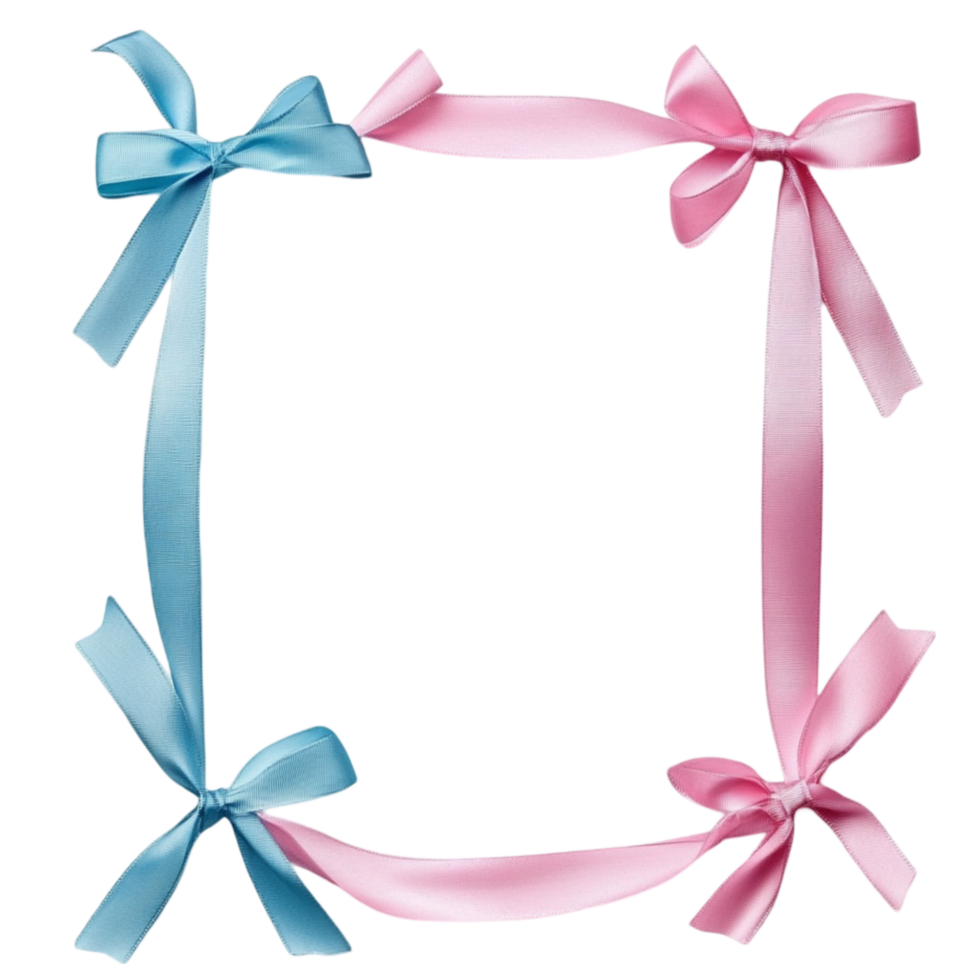 Decorative Square Frame with Ribbons in Blue and Pink on Transparent Background png